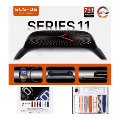 GUS-06 Smart Watch Series 11 AMOLED Display - 7-in-1 Combo Pack with 7 Premium Straps | All-in-One Smartwatch for iOS & Android